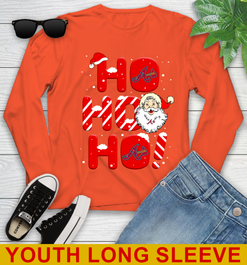 Atlanta Braves MLB Baseball Ho Ho Ho Santa Claus Merry Christmas Shirt Youth Long Sleeve 3