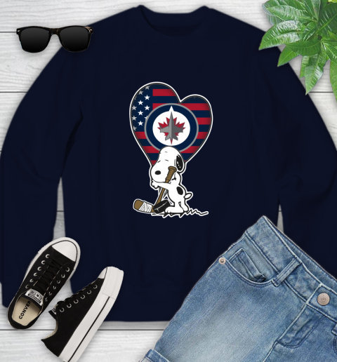 Winnipeg Jets NHL Hockey The Peanuts Movie Adorable Snoopy Youth Sweatshirt 3