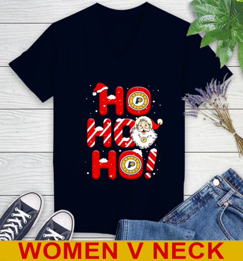 Indiana Pacers NBA Basketball Ho Ho Ho Santa Claus Merry Christmas Shirt Women's V-Neck T-Shirt 2