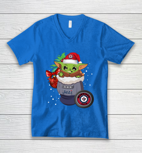 Winnipeg Jets Christmas Baby Yoda Star Wars Funny Happy NHL V-Neck T-Shirt 6