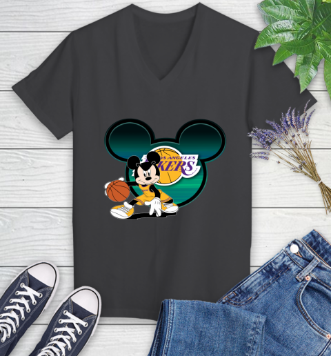 NBA Los Angeles Lakers Mickey Mouse Disney Basketball Women's V-Neck T-Shirt 9 NBA Los Angeles Lakers Mickey Mouse Disney Basketball Women's V-Neck T-Shirt - Image 9