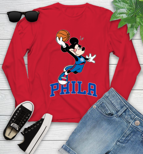 NBA Basketball Philadelphia 76ers Cheerful Mickey Mouse Shirt Youth Long Sleeve 11