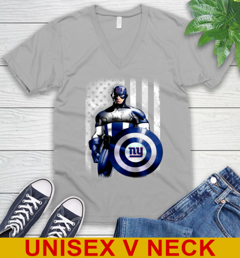New York Giants NFL Football Captain America Marvel Avengers American Flag Shirt V-Neck T-Shirt 3