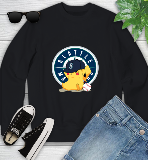 MLB Pikachu Baseball Sports Seattle Mariners Youth Sweatshirt 2