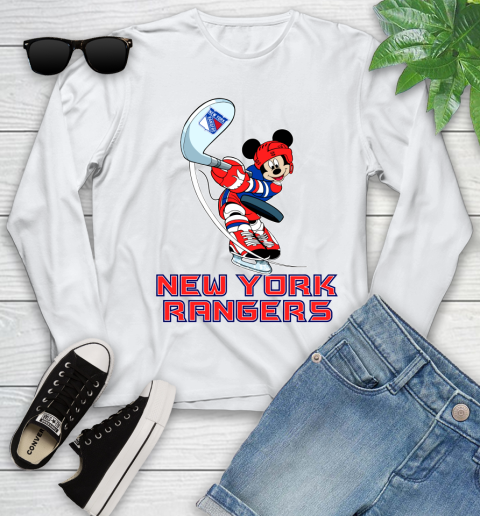 NHL Hockey New York Rangers Cheerful Mickey Mouse Shirt Youth Long Sleeve 2