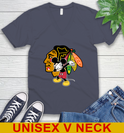 Chicago Blackhawks NHL Hockey Dabbing Mickey Disney Sports V-Neck T-Shirt 8