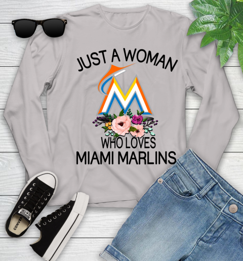 MLB Just A Woman Who Loves Miami Marlins Baseball Sports Youth Long Sleeve 9
