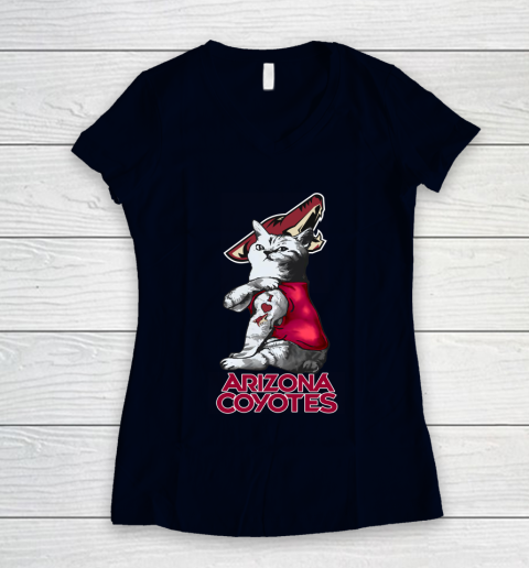 NHL My Cat Loves Arizona Coyotes Hockey Women's V-Neck T-Shirt 2