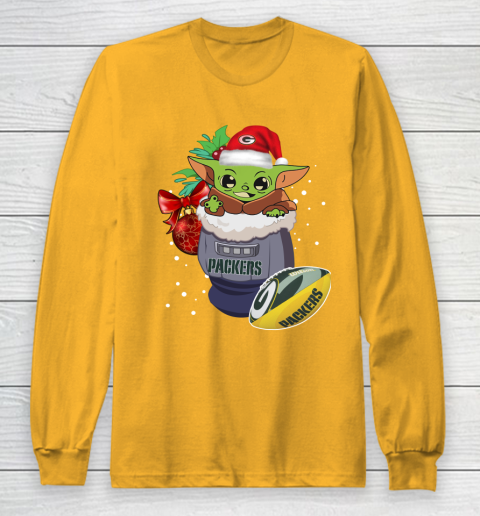 Green Bay Packers Christmas Baby Yoda Star Wars Funny Happy NFL Long Sleeve T-Shirt 3