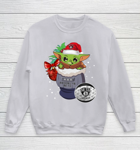 Brooklyn Nets Christmas Baby Yoda Star Wars Funny Happy NBA Youth Sweatshirt 4
