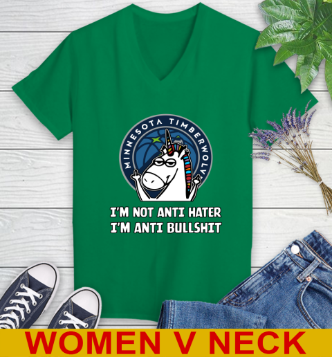 Minnesota Timberwolves NBA Basketball Unicorn I'm Not Anti Hater I'm Anti Bullshit Women's V-Neck T-Shirt 6