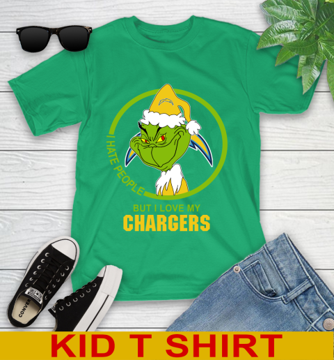 San Diego Chargers NFL Christmas Grinch I Hate People But I Love My Favorite Football Team Youth T-Shirt 6