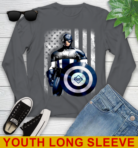 Tampa Bay Rays MLB Baseball Captain America Marvel Avengers American Flag Shirt Youth Long Sleeve 9
