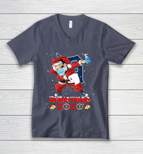 Detroit Tigers Funny Santa Claus Dabbing Christmas 2020 MLB V-Neck T-Shirt 7