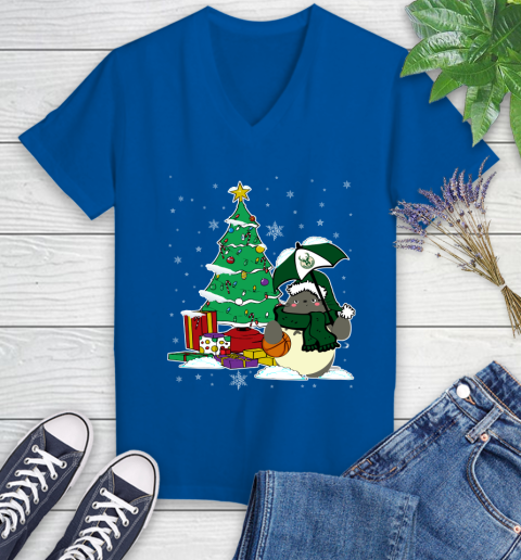Milwaukee Bucks NBA Basketball Cute Tonari No Totoro Christmas Sports Women's V-Neck T-Shirt 10