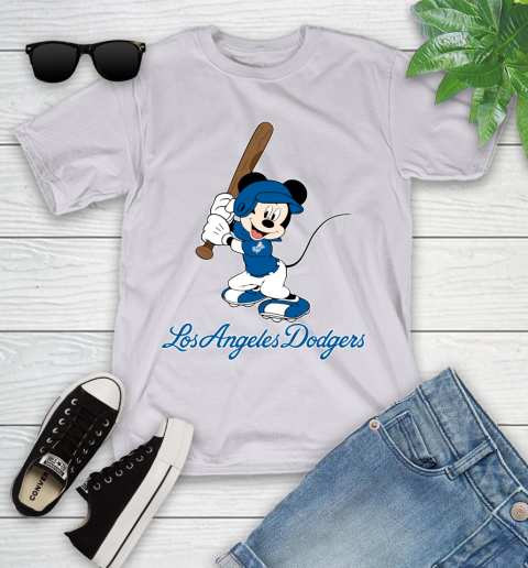 MLB Baseball Los Angeles Dodgers Cheerful Mickey Mouse Shirt Youth T-Shirt 4
