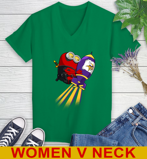 NFL Football Minnesota Vikings Deadpool Minion Marvel Shirt Women's V-Neck T-Shirt 5