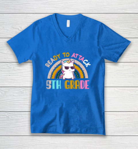 Back to school shirt Ready To Attack 5th grade Unicorn V-Neck T-Shirt 13