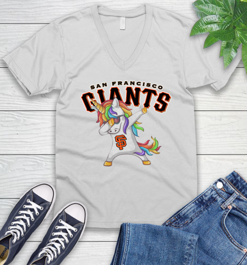 San Francisco Giants MLB Baseball Funny Unicorn Dabbing Sports V-Neck T-Shirt