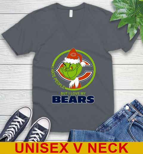 Chicago Bears NFL Christmas Grinch I Hate People But I Love My Favorite Football Team V-Neck T-Shirt 5