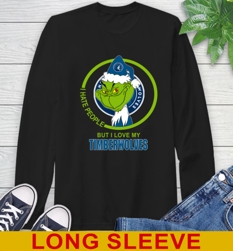 Minnesota Timberwolves NBA Christmas Grinch I Hate People But I Love My Favorite Basketball Team Long Sleeve T-Shirt 2