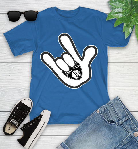 Brooklyn Nets NBA Basketball Mickey Rock Hand Disney Youth T-Shirt 9