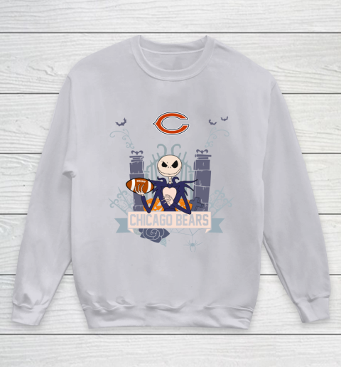 NFL Chicago Bears Football Jack Skellington Halloween Youth Sweatshirt 3