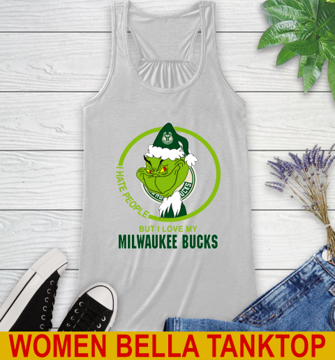 Milwaukee Bucks NBA Christmas Grinch I Hate People But I Love My Favorite Basketball Team Racerback Tank