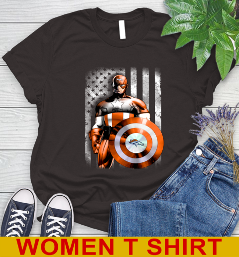 Denver Broncos NFL Football Captain America Marvel Avengers American Flag Shirt Women's T-Shirt 9