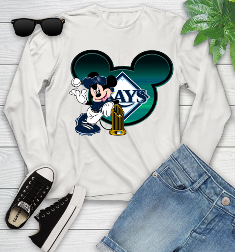 MLB Tampa Bay Rays The Commissioner's Trophy Mickey Mouse Disney Youth Long Sleeve 12