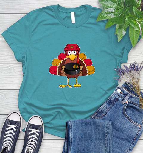 Chicago Blackhawks Turkey Thanksgiving Day Women's T-Shirt 12