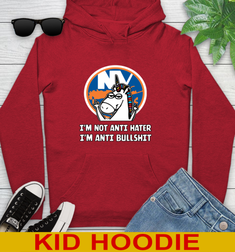 New York Islanders NHL Hockey Unicorn I'm Not Anti Hater I'm Anti Bullshit Youth Hoodie 11