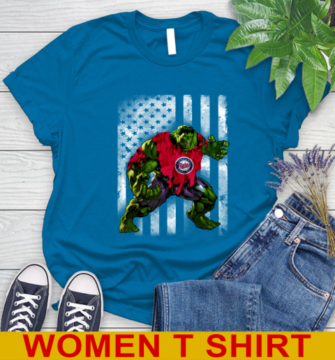 Minnesota Twins Hulk Marvel Avengers MLB Baseball American Flag Women's T-Shirt 8