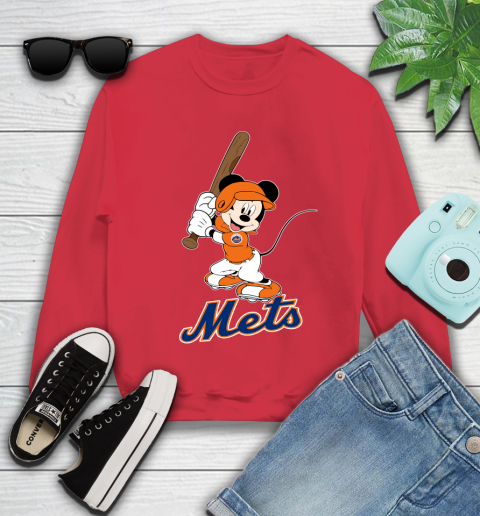 MLB Baseball New York Mets Cheerful Mickey Mouse Shirt Youth Sweatshirt 8
