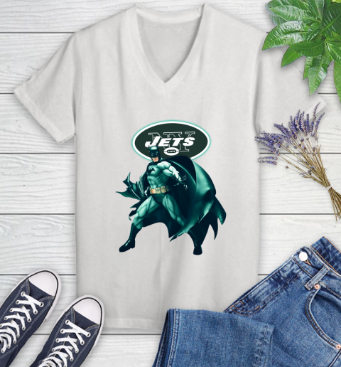 NFL Batman Football Sports New York Jets Women's V-Neck T-Shirt