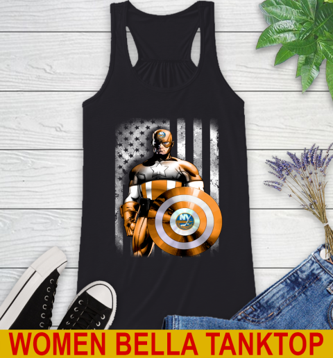 New York Islanders NHL Hockey Captain America Marvel Avengers American Flag Shirt Racerback Tank