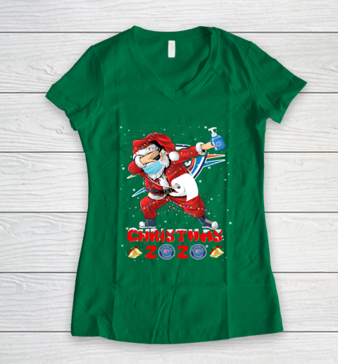 Oklahoma City Thunder Funny Santa Claus Dabbing Christmas 2020 NBA Women's V-Neck T-Shirt 3