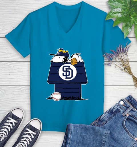MLB San Diego Padres Snoopy Woodstock The Peanuts Movie Baseball T Shirt Women's V-Neck T-Shirt 7