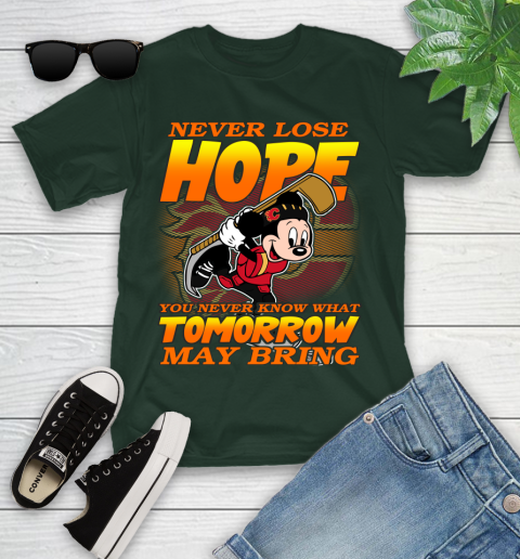 Calgary Flames NHL Hockey ootball Mickey Disney Never Lose Hope Youth T-Shirt 5