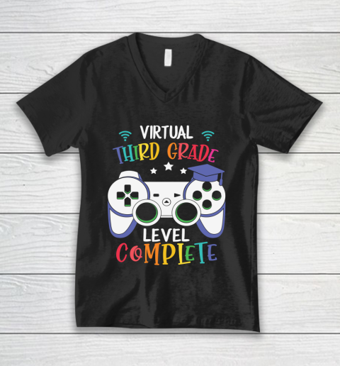 Back To School Shirt Virtual third Grade level complete V-Neck T-Shirt