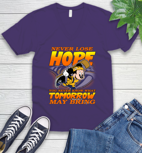 Nashville Predators NHL Hockey ootball Mickey Disney Never Lose Hope V-Neck T-Shirt 9