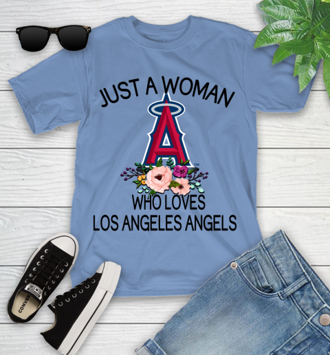 MLB Just A Woman Who Loves Los Angeles Angels Baseball Sports Youth T-Shirt 9