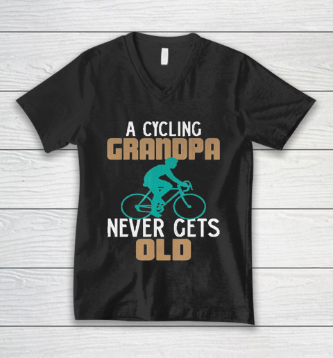 Grandpa Funny Gift Apparel  Funny a Cycling Grandpa Never Gets Old Bicycl V-Neck T-Shirt