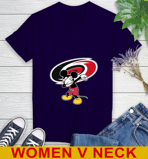 Carolina Hurricanes NHL Hockey Dabbing Mickey Disney Sports Women's V-Neck T-Shirt 4