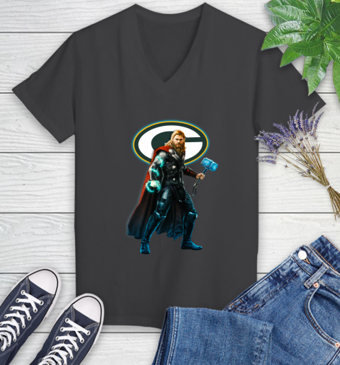 NFL Thor Avengers Endgame Football Green Bay Packers Women's V-Neck T-Shirt 8