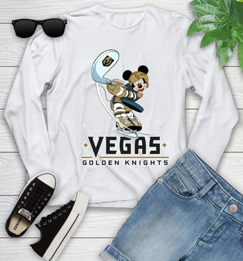 NHL Hockey Vegas Golden Knights Cheerful Mickey Mouse Shirt Youth Long Sleeve 2