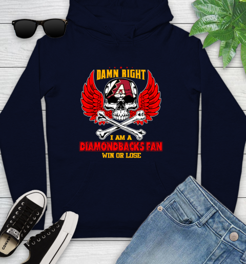 MLB Damn Right I Am A Arizona Diamondbacks Win Or Lose Skull Baseball Sports Youth Hoodie 3