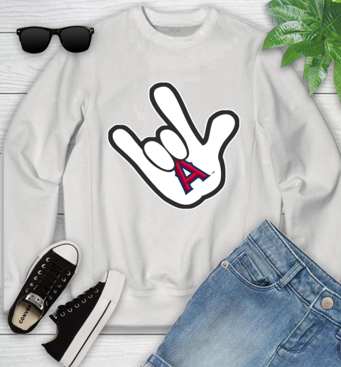 Los Angeles Angels MLB Baseball Mickey Rock Hand Disney Youth Sweatshirt