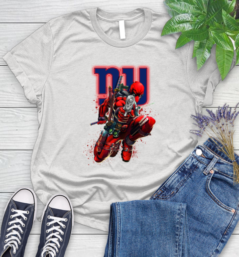 NFL Deadpool Marvel Comics Sports Football New York Giants Women's T-Shirt