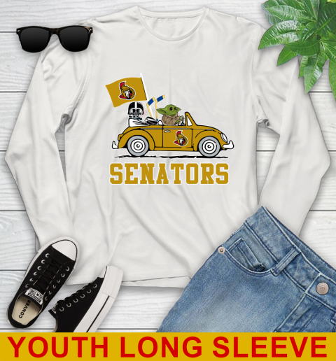 NHL Hockey Ottawa Senators Darth Vader Baby Yoda Driving Star Wars Shirt Youth Long Sleeve 12